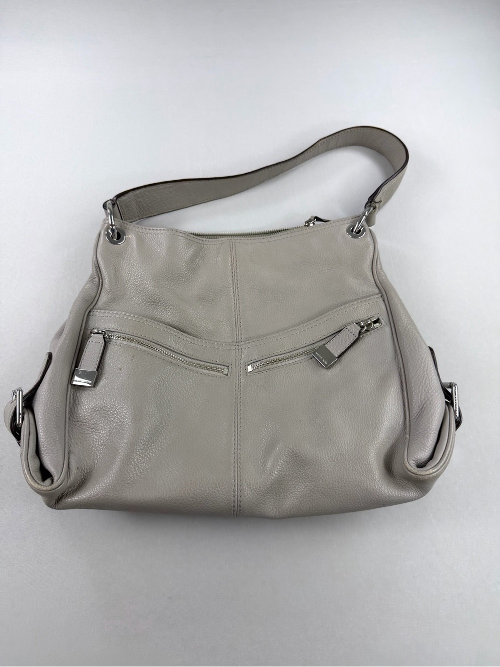 Michael Kors Gray Pebbled Leather Hobo Shoulder Bag Silver Hardware Large